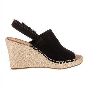 * SOLD * TOMS Black Monica Suede Espadrille Slingback Wedge size 10